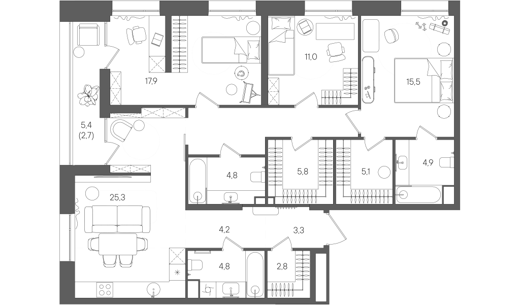 4 ккв (Евро) 117,4 м²