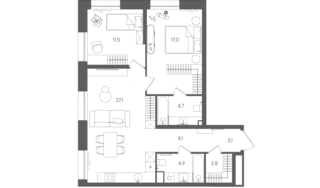 3 ккв (Евро) 75,2 м²