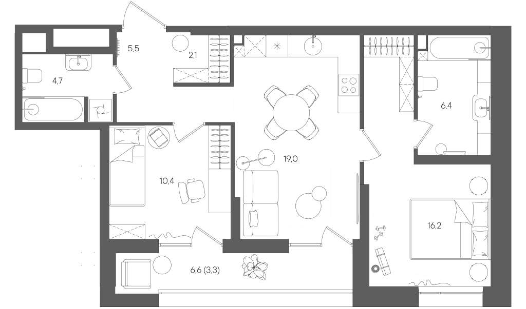 3 ккв (Евро) 67,6 м²