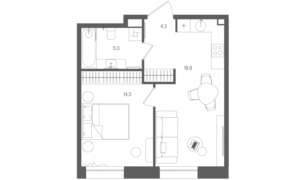 2 ккв (Евро) 42,7 м²