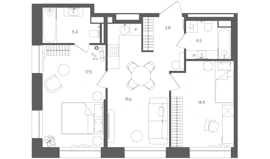 3 ккв (Евро) 65,2 м²
