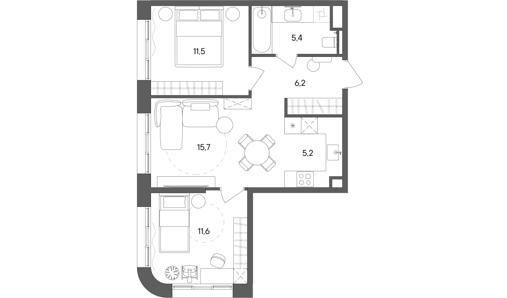 3 ккв (Евро) 55,6 м²