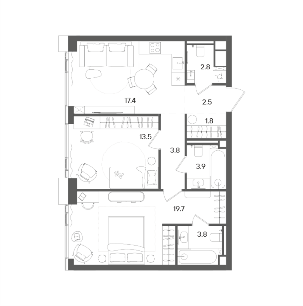 3 ккв (Евро) 70 м²