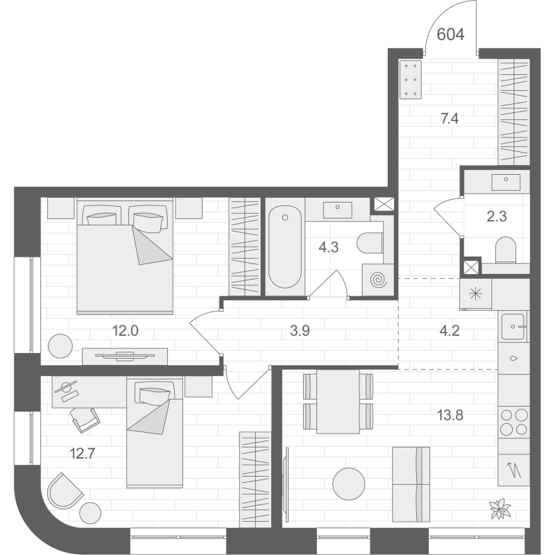 3 ккв (Евро) 60,6 м²