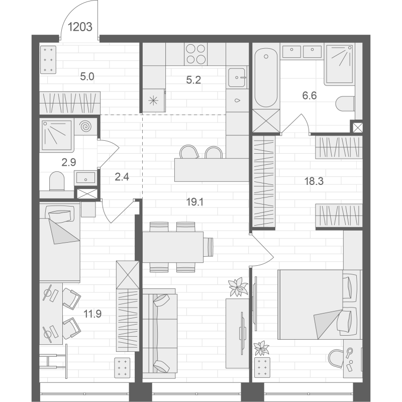 3 ккв (Евро) 71,4 м²