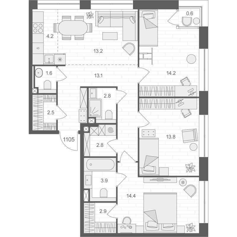 4 ккв (Евро) 89,7 м²