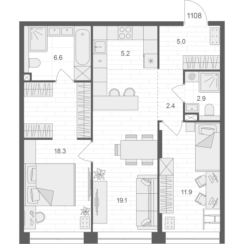 3 ккв (Евро) 71,4 м²