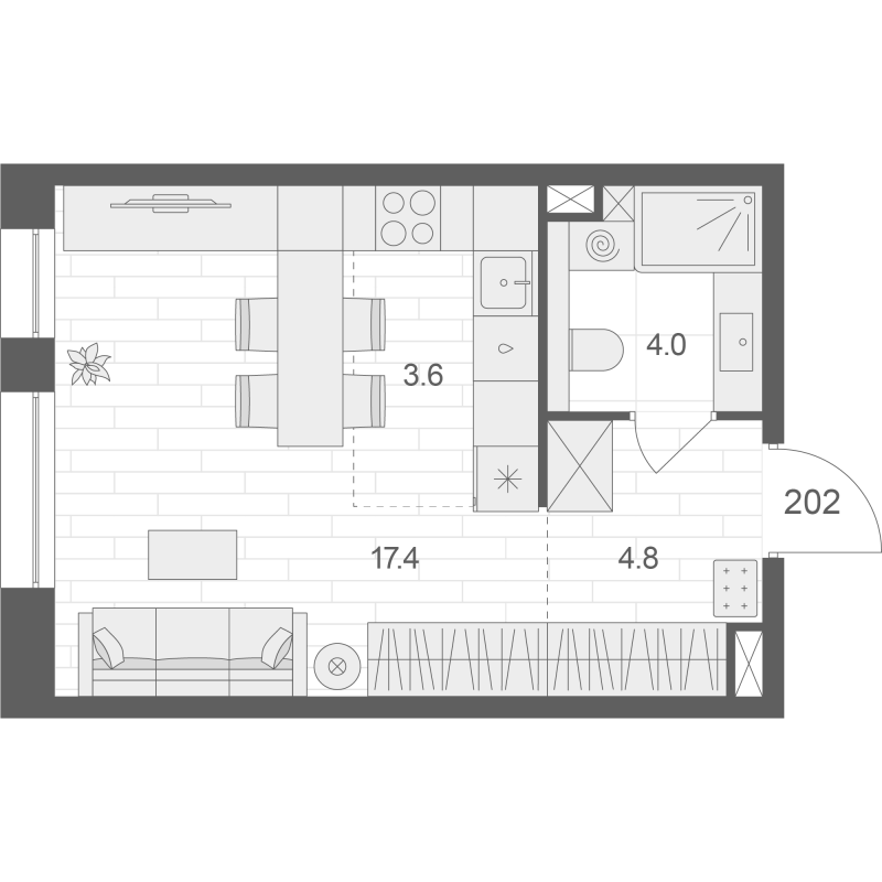 Студия 29,8 м²