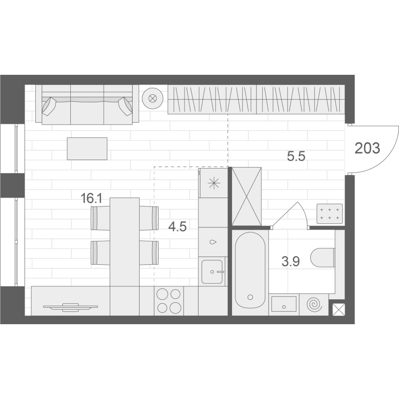 Студия 30 м²