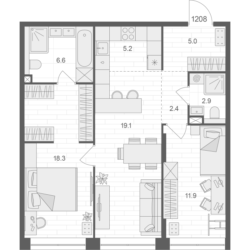 3 ккв (Евро) 71,4 м²