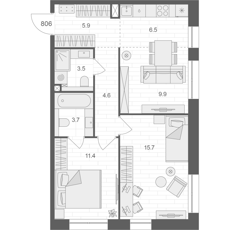 3 ккв (Евро) 61,2 м²