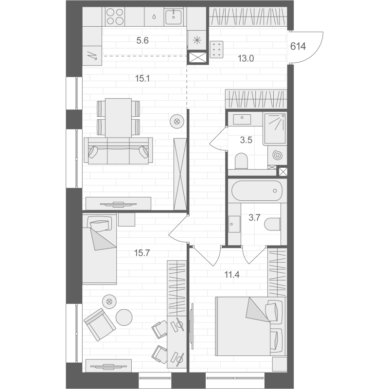 3 ккв (Евро) 68 м²