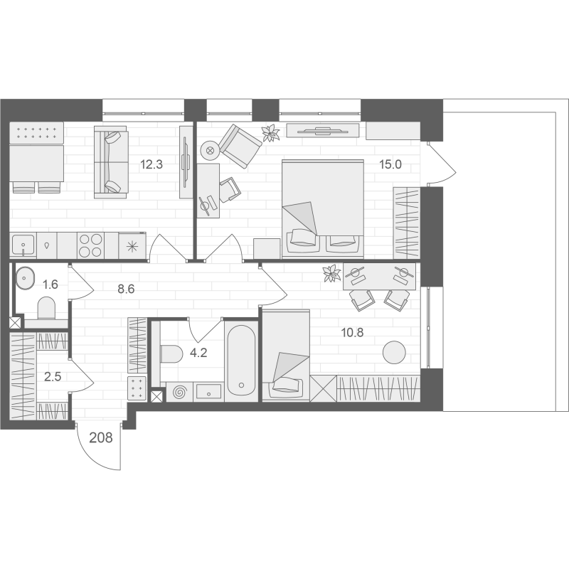2 ккв 55 м²