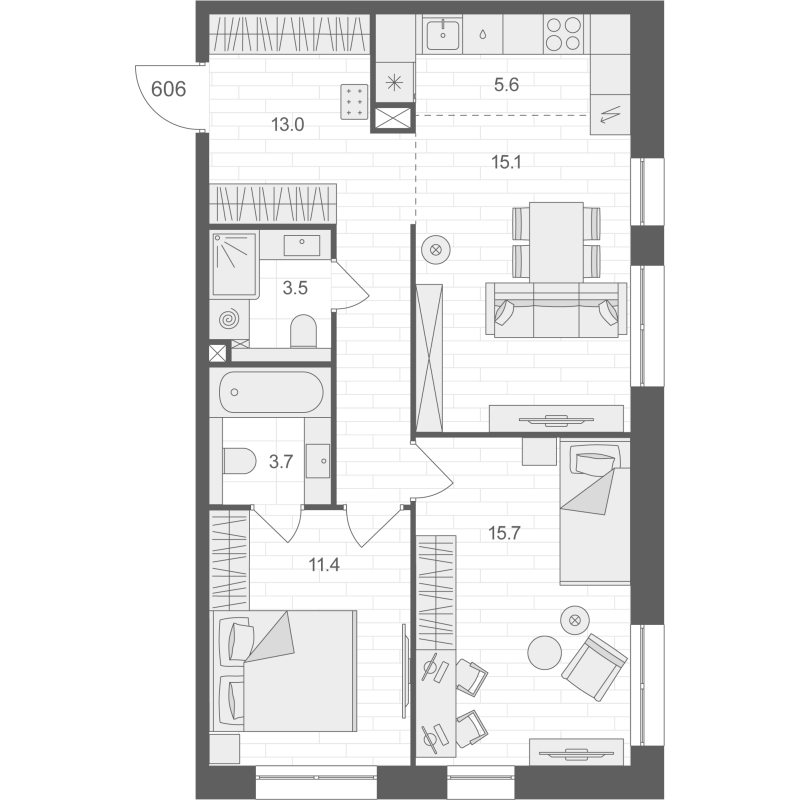 3 ккв (Евро) 68 м²