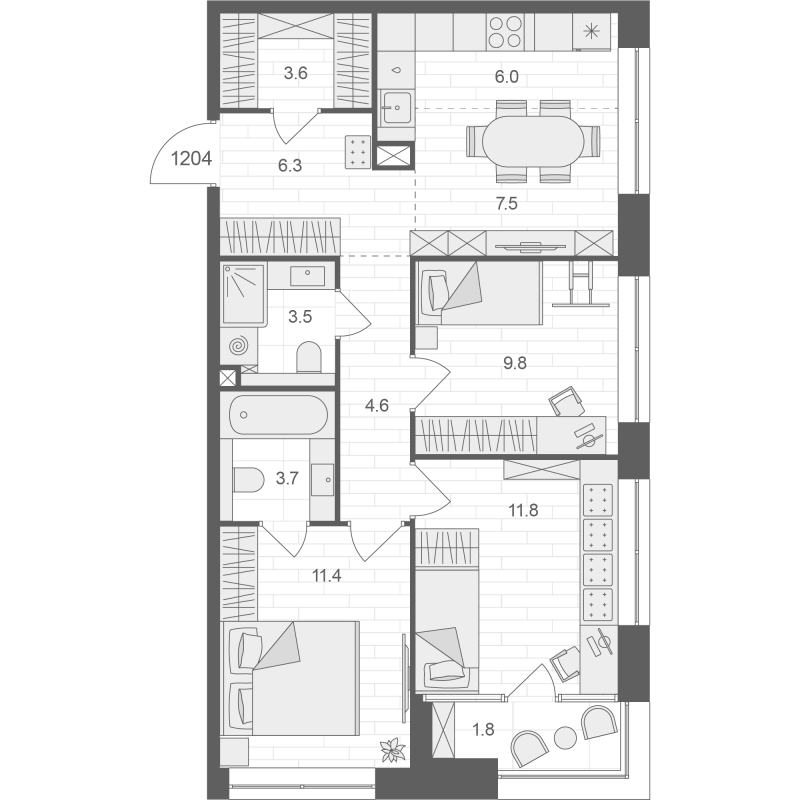 3 ккв 69,1 м²