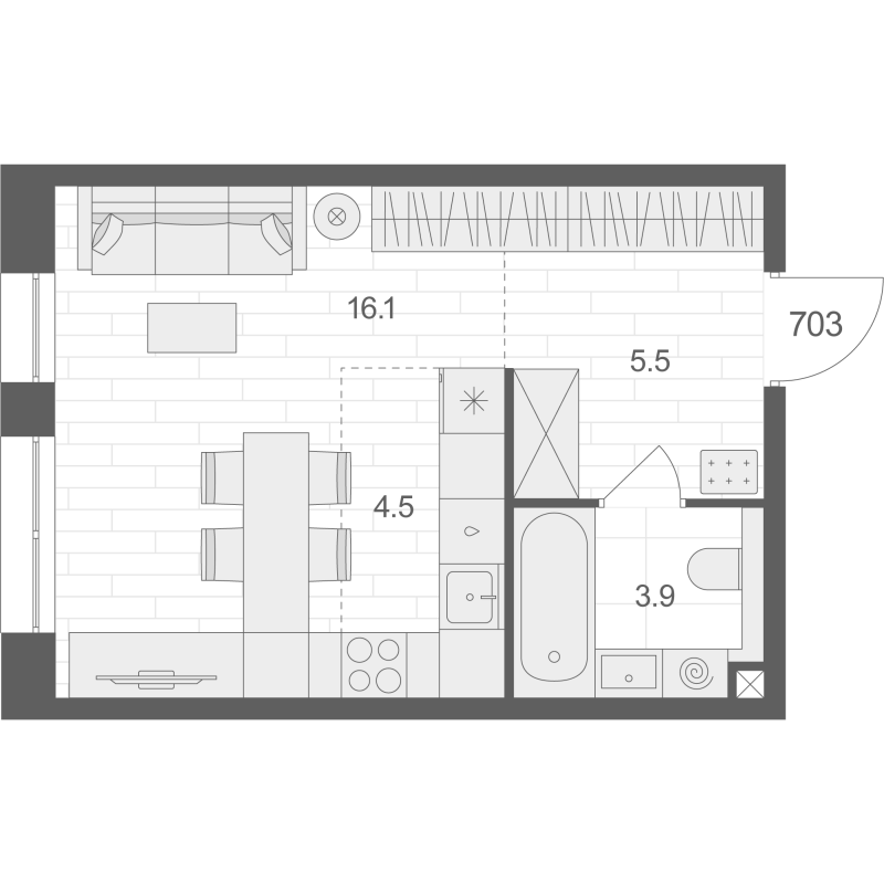 Студия 30 м²