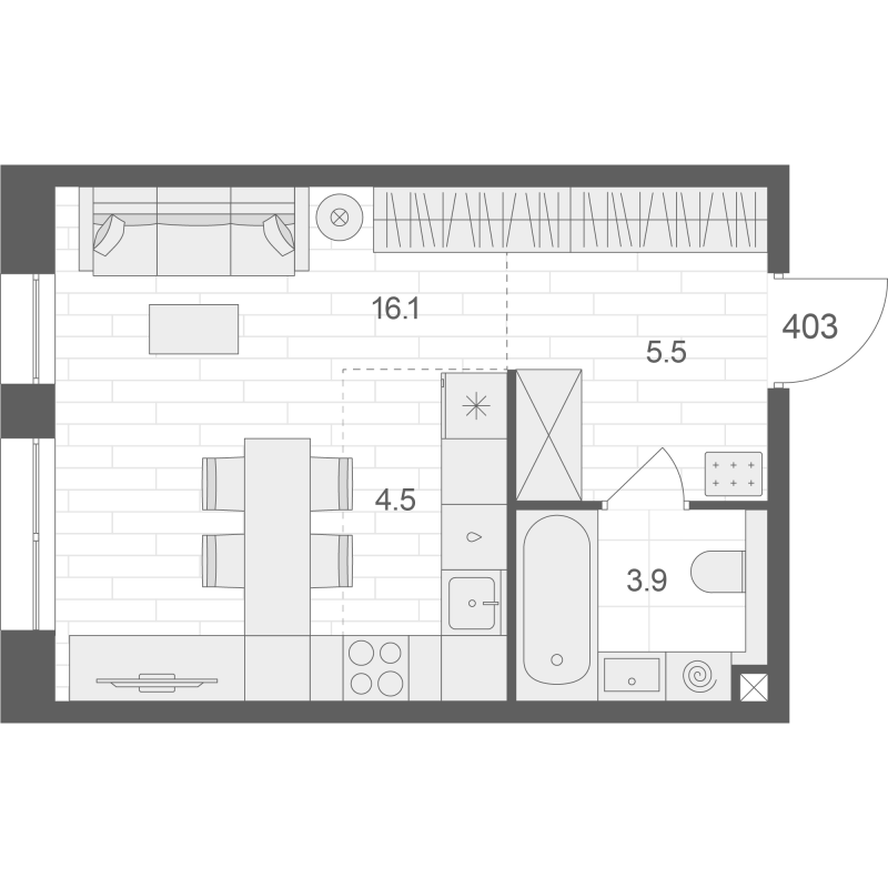 Студия 30 м²