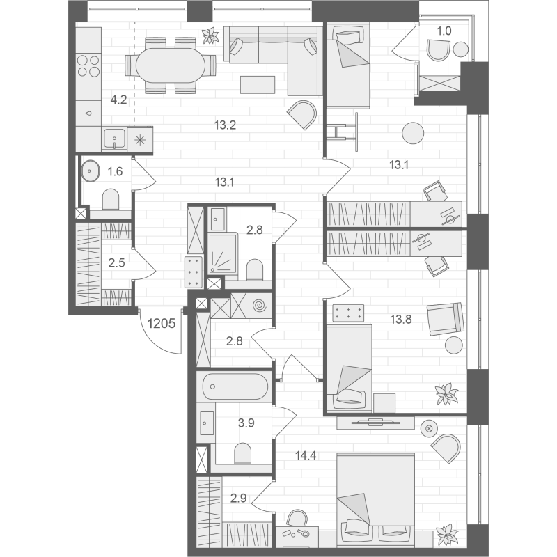 4 ккв (Евро) 88,8 м²