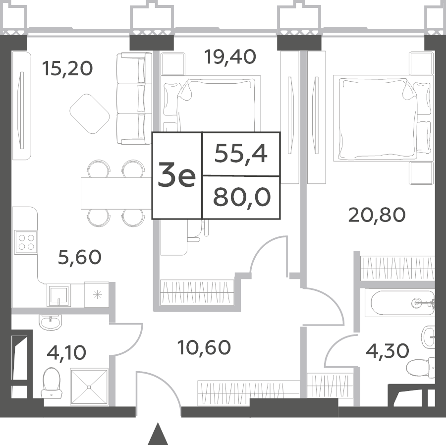 3 ккв (Евро) 80 м²