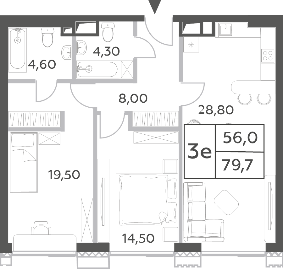 3 ккв (Евро) 80,4 м²