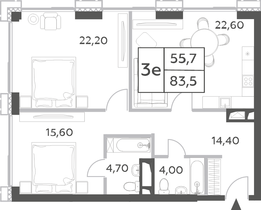 3 ккв (Евро) 80,9 м²
