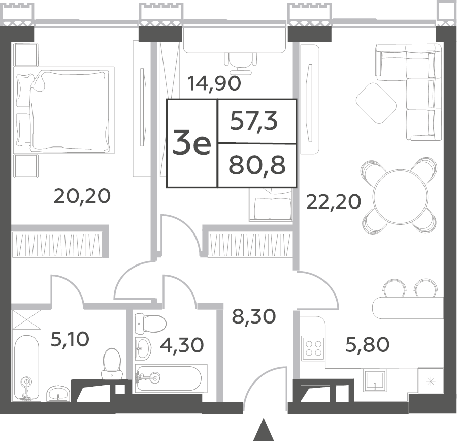 3 ккв (Евро) 80,8 м²