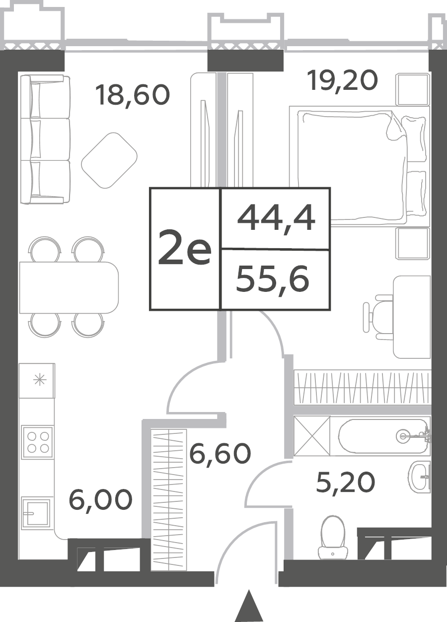 2 ккв (Евро) 55,6 м²