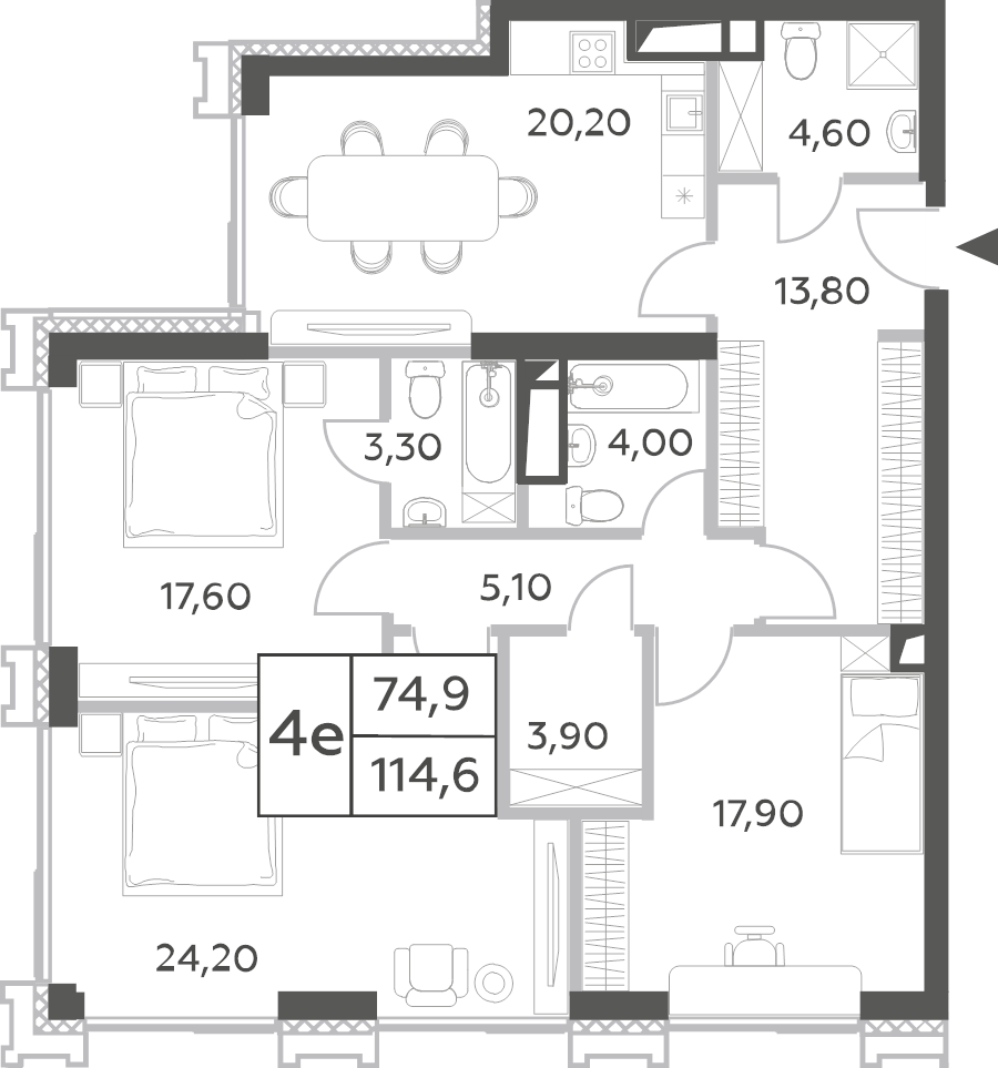 4 ккв (Евро) 116,2 м²