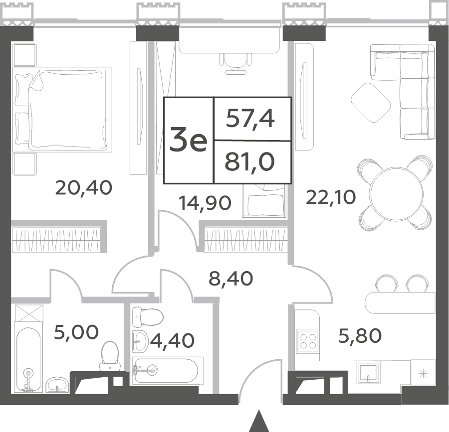 3 ккв (Евро) 81 м²