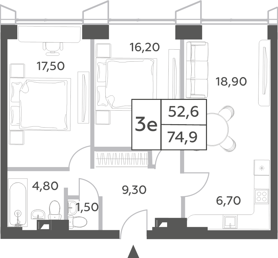 3 ккв (Евро) 74,9 м²