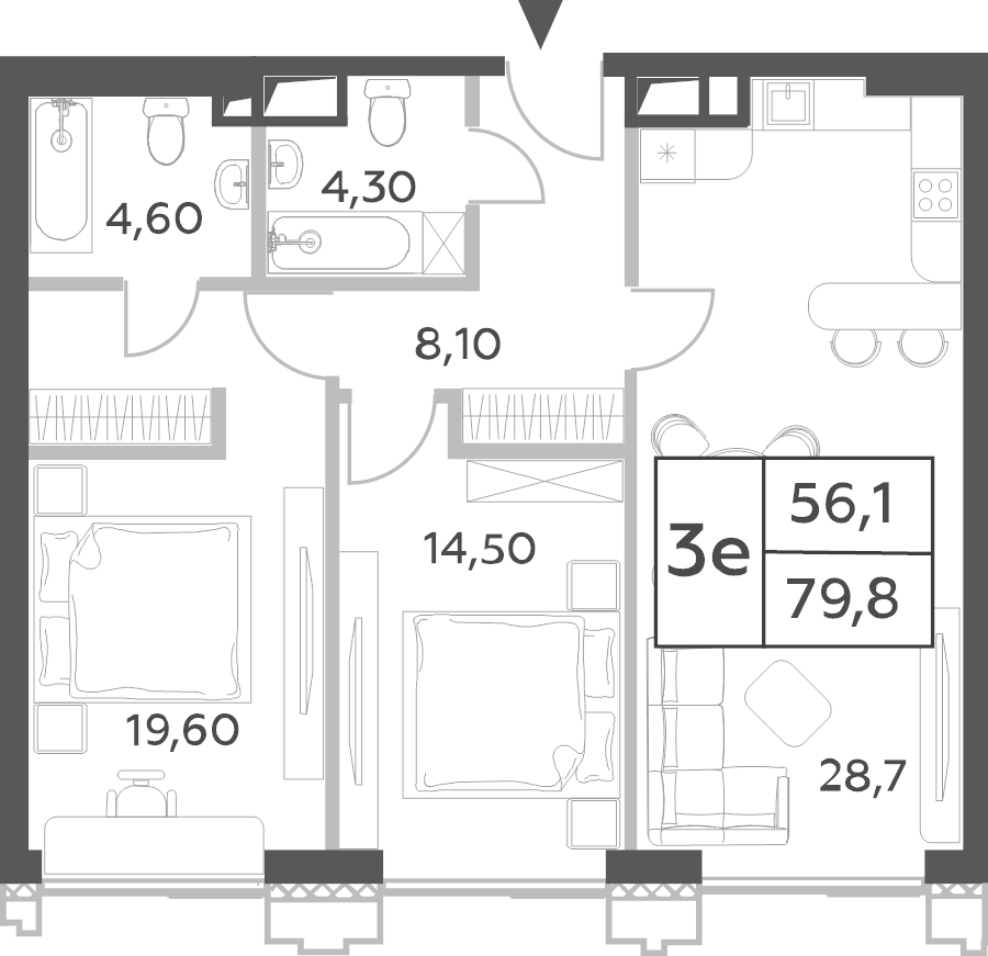 3 ккв (Евро) 80,9 м²