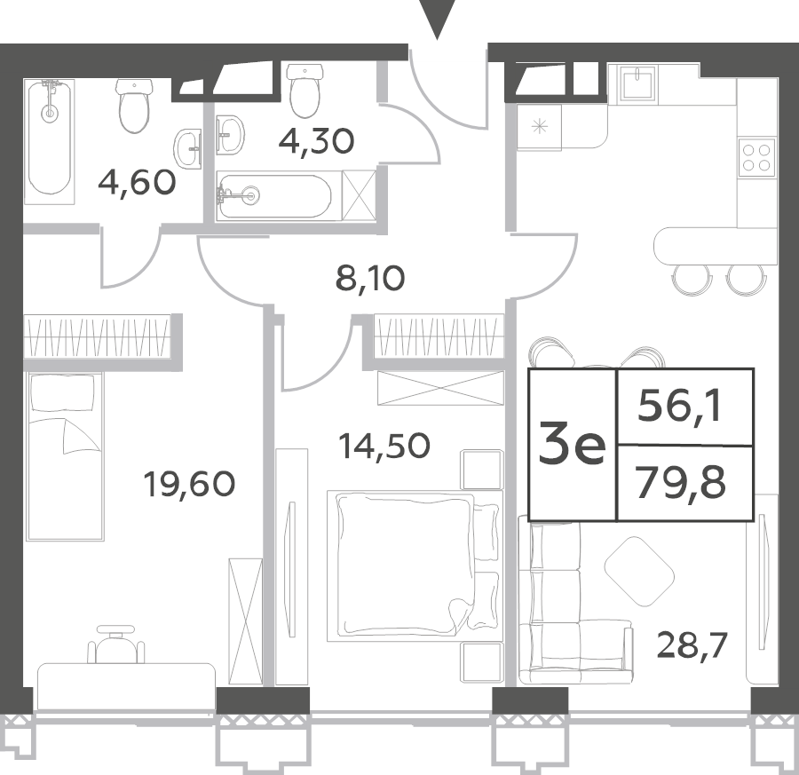 3 ккв (Евро) 80,9 м²