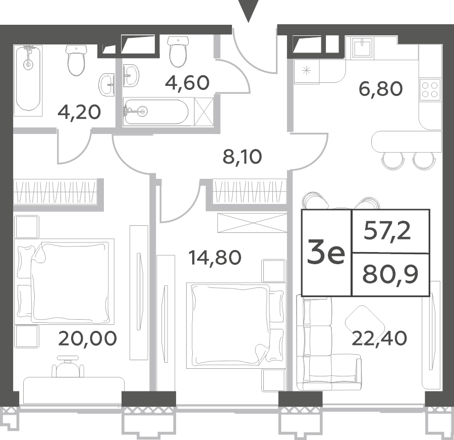 3 ккв (Евро) 80,9 м²