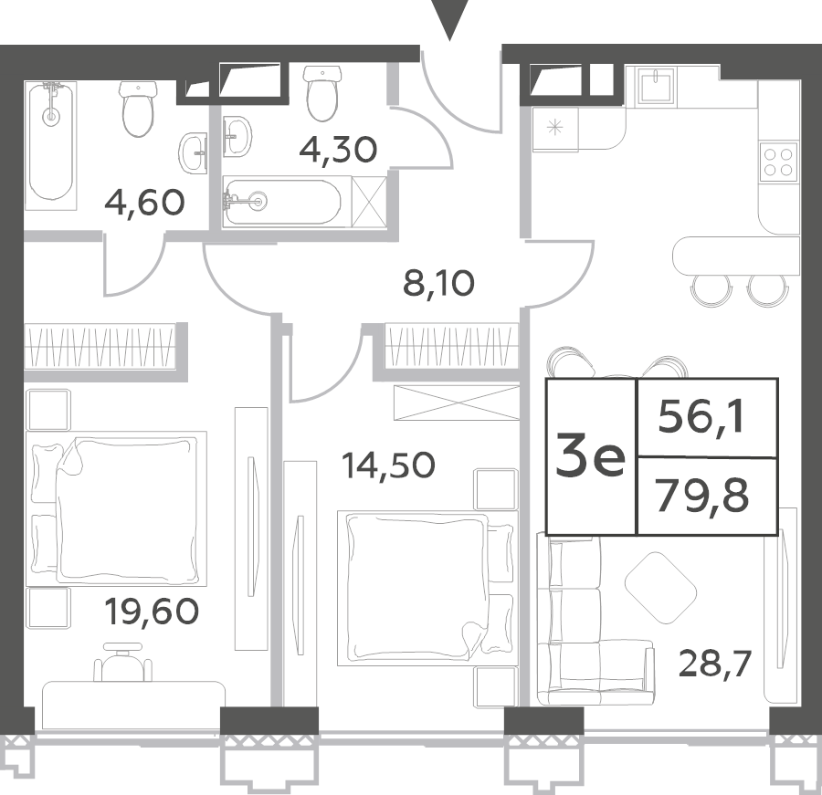 3 ккв (Евро) 80,9 м²