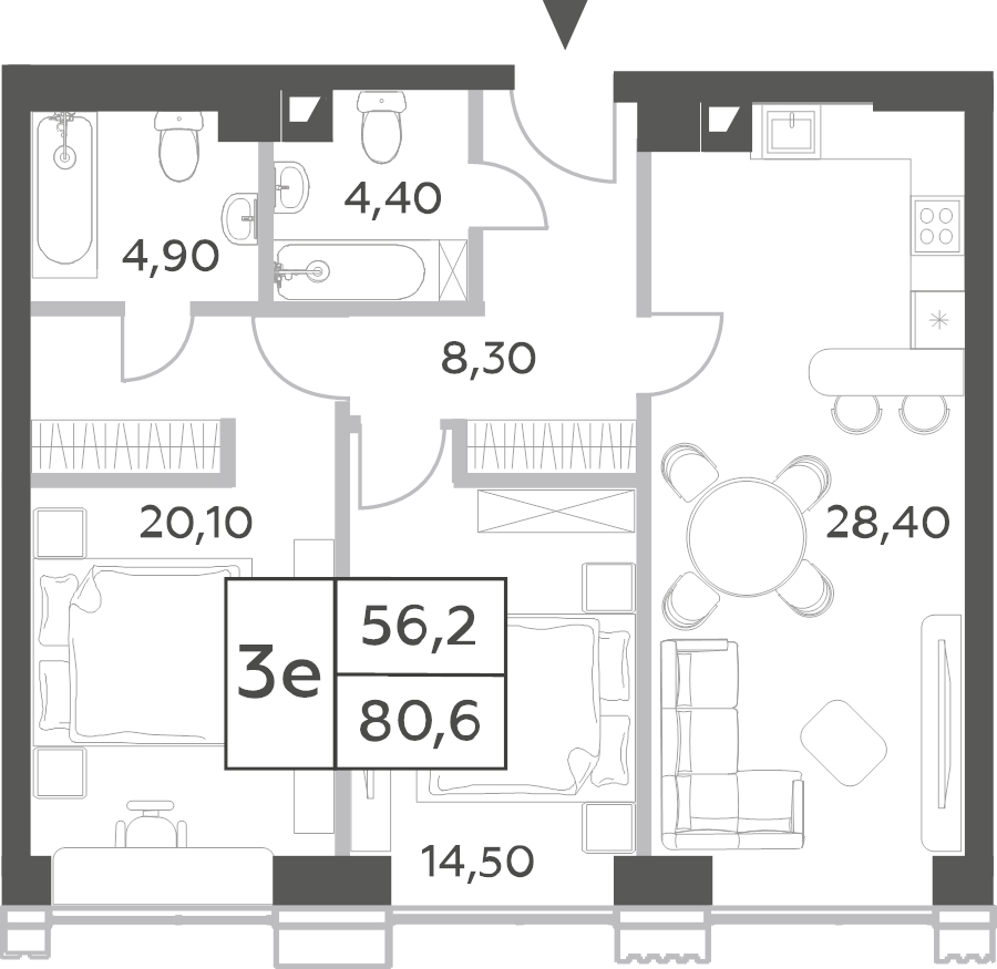 3 ккв (Евро) 79,6 м²