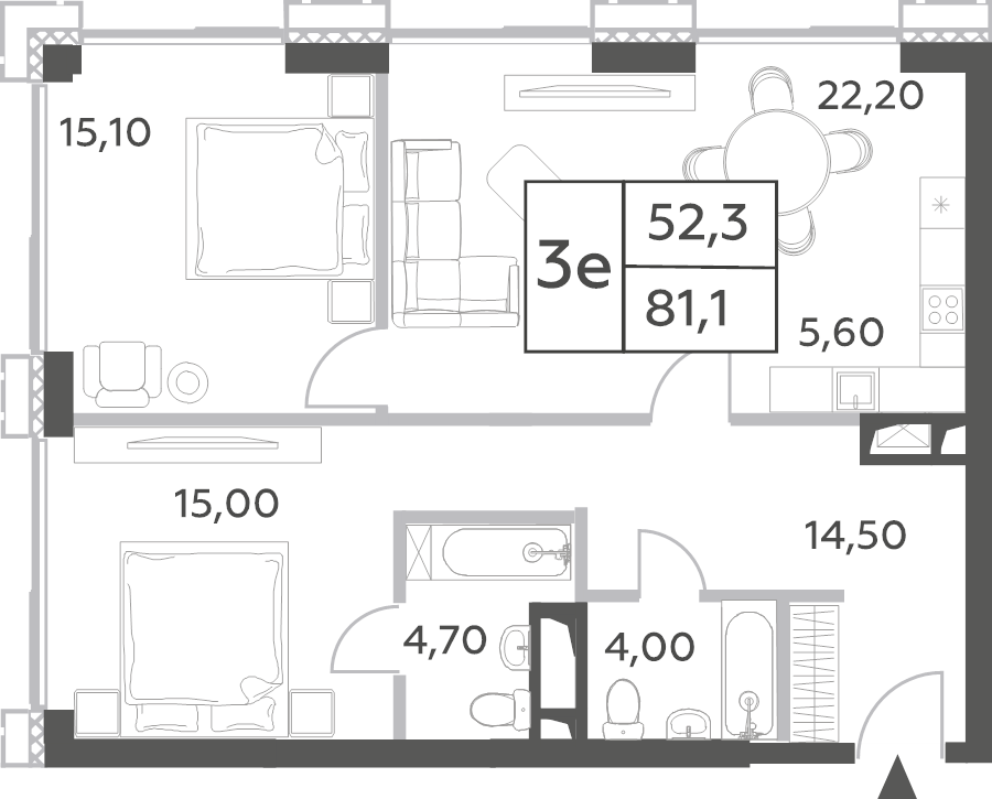 3 ккв (Евро) 81,1 м²