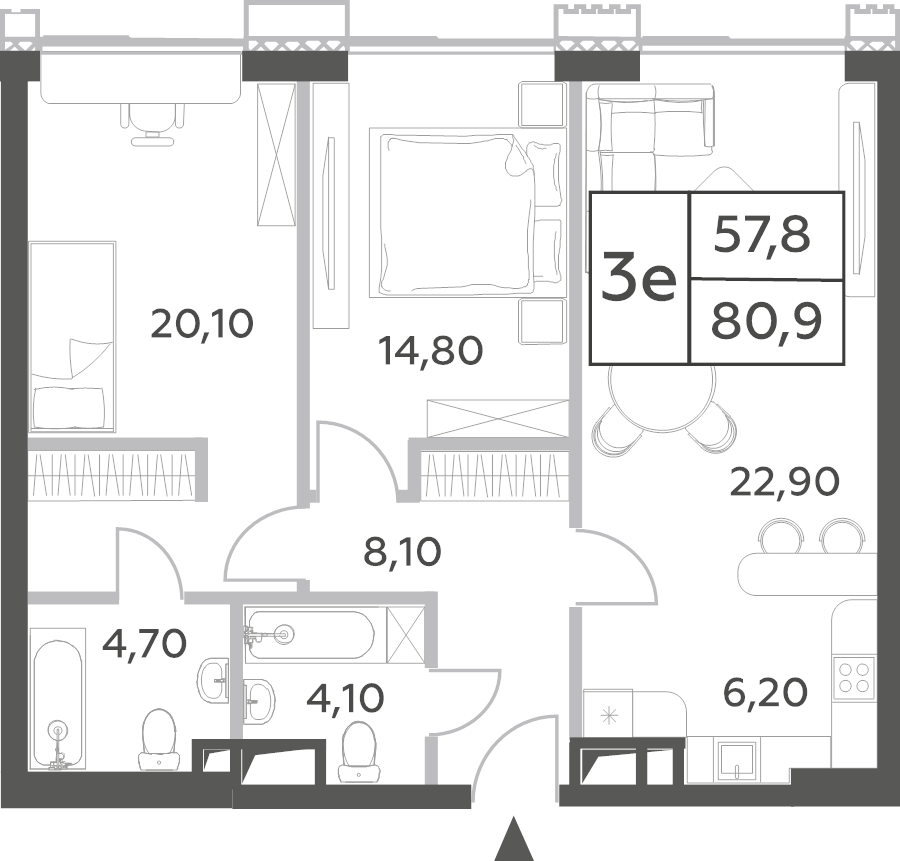 3 ккв (Евро) 80,9 м²