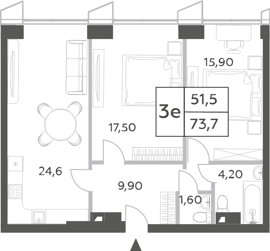 3 ккв (Евро) 74,8 м²