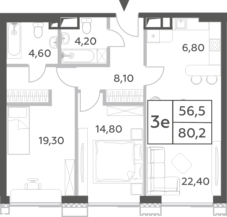 3 ккв (Евро) 80,2 м²