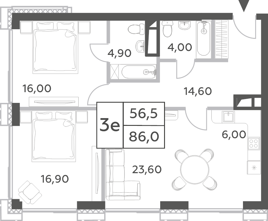 3 ккв (Евро) 86 м²