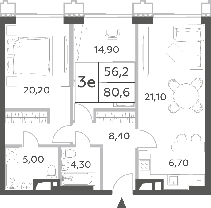 3 ккв (Евро) 80,6 м²
