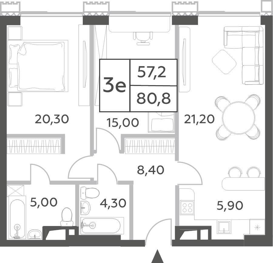 3 ккв (Евро) 80,8 м²