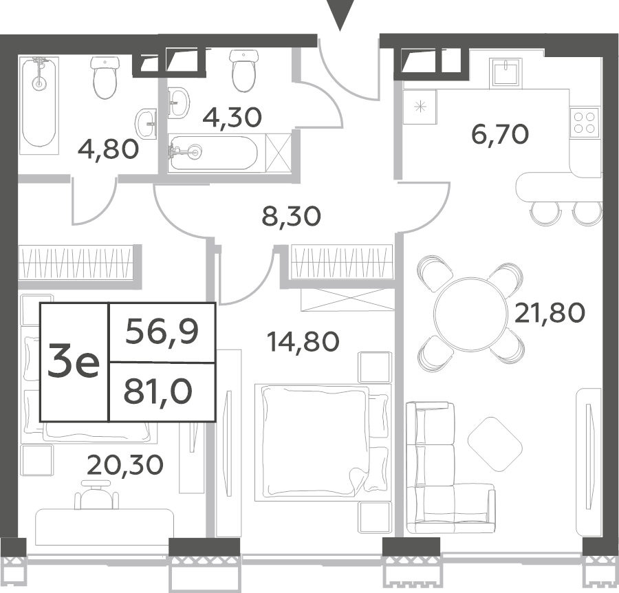 3 ккв (Евро) 81 м²