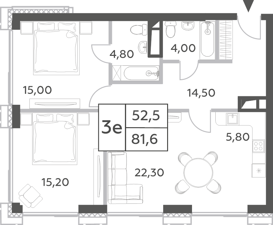 3 ккв (Евро) 81,6 м²