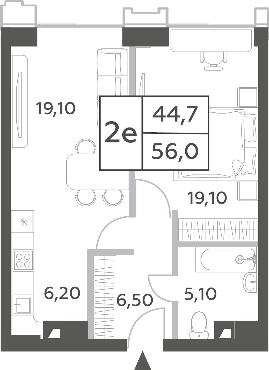 2 ккв (Евро) 56 м²