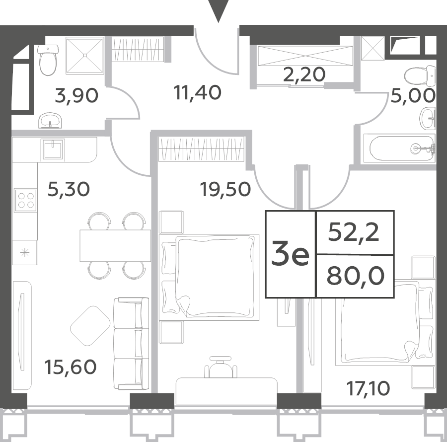 3 ккв (Евро) 80 м²