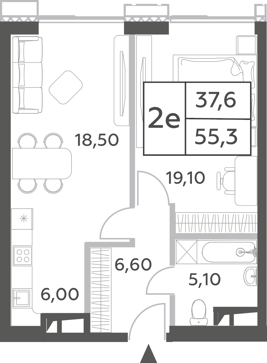 2 ккв (Евро) 55,3 м²