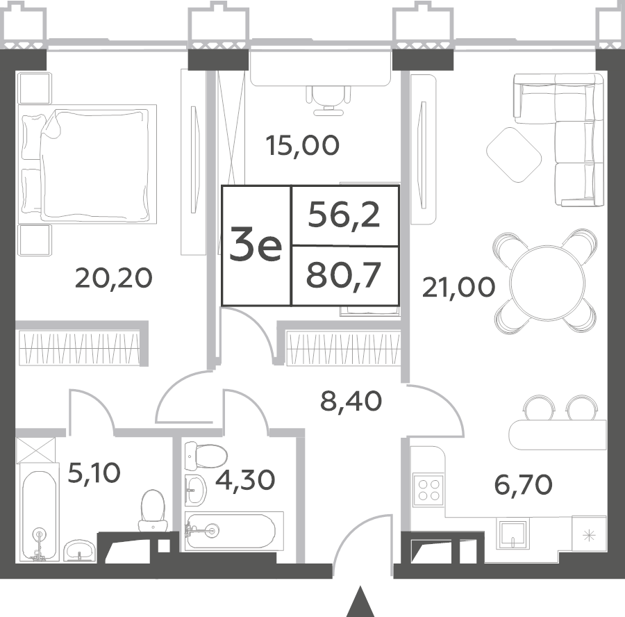 3 ккв (Евро) 80,7 м²