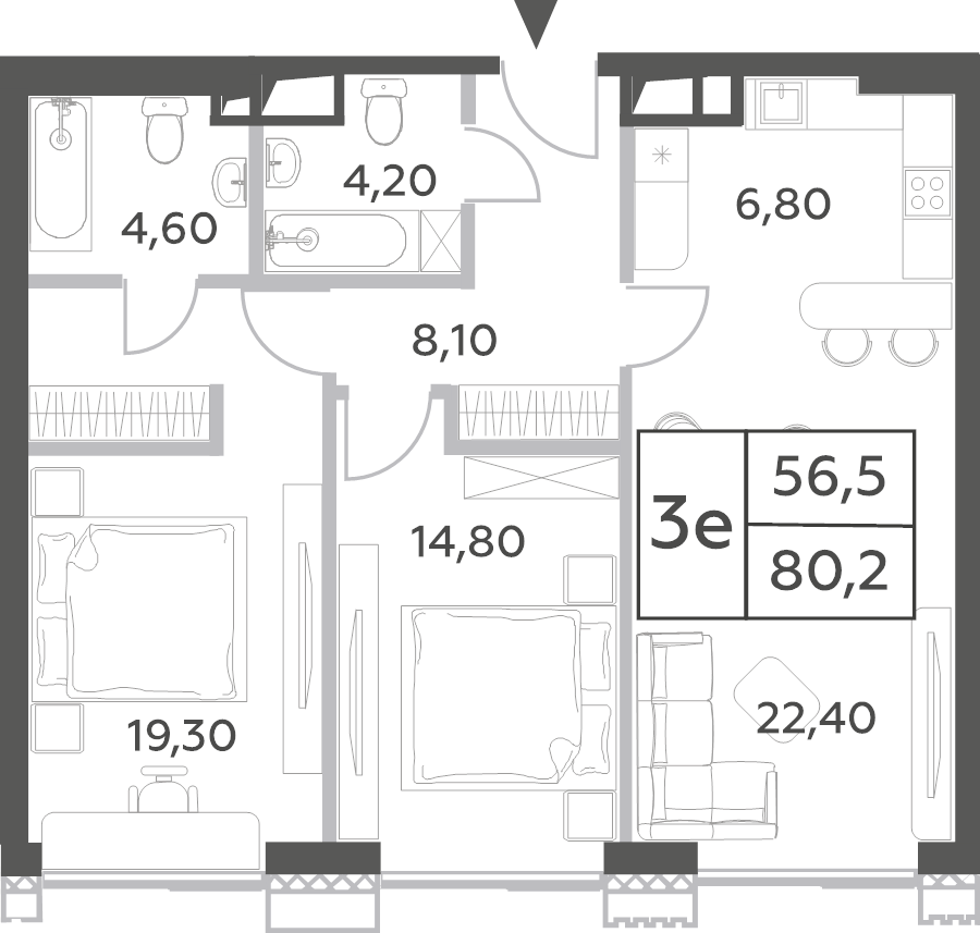 3 ккв (Евро) 80,2 м²