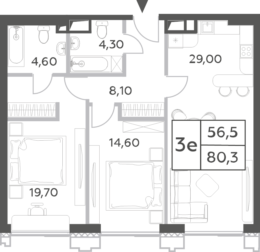 3 ккв (Евро) 80,9 м²